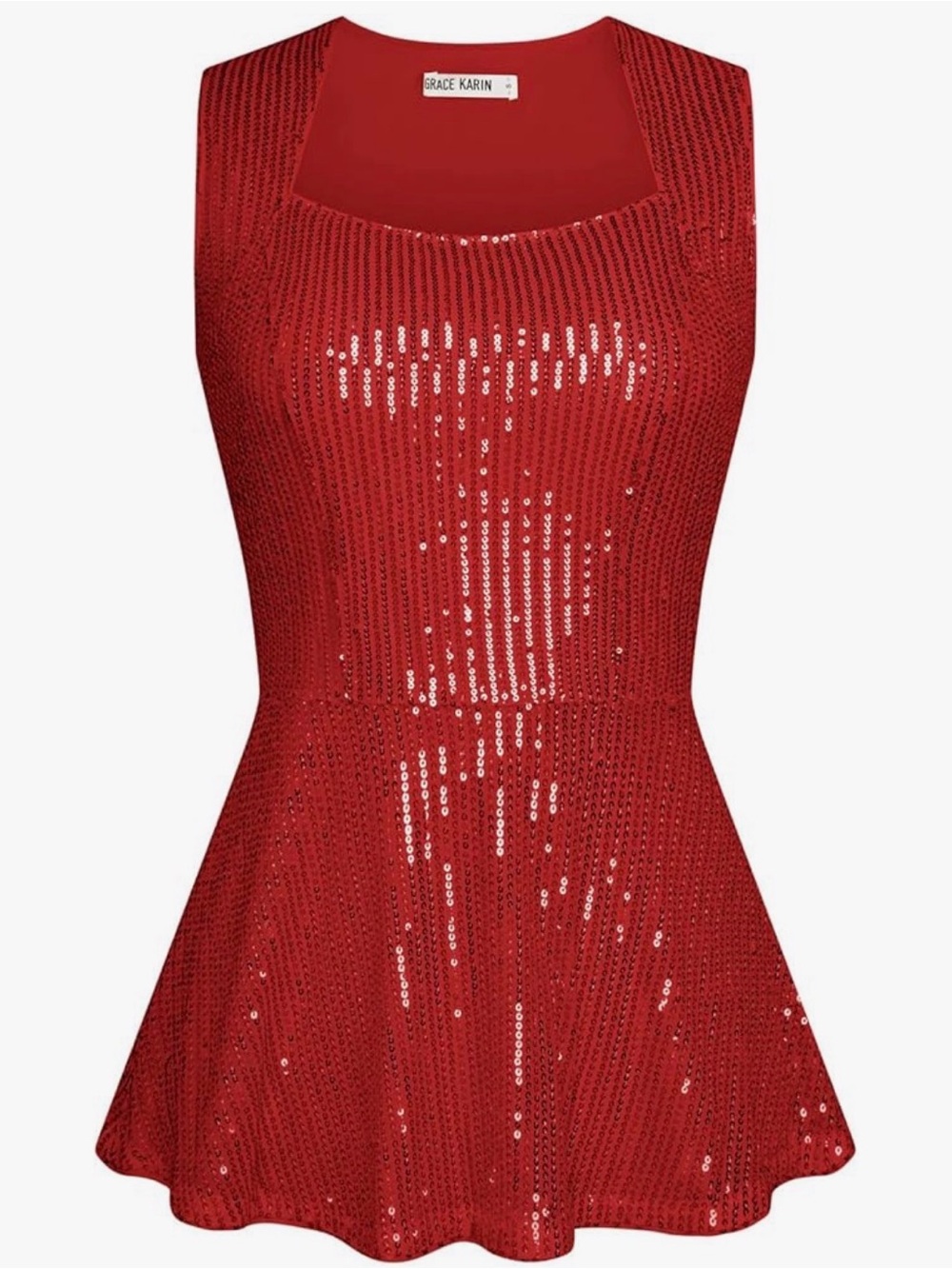 Grace Karin Red Sequin Peplum Top